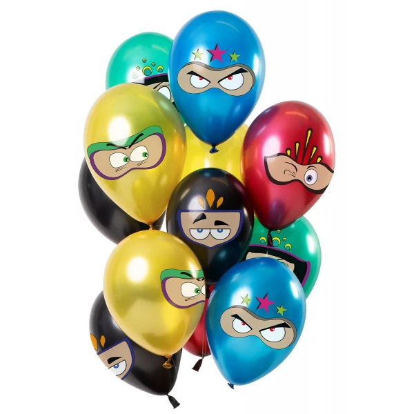 12 X DELUXE CARTOON SUPERHERO MULTICOLOURED PARTY BALLOONS - 30CM