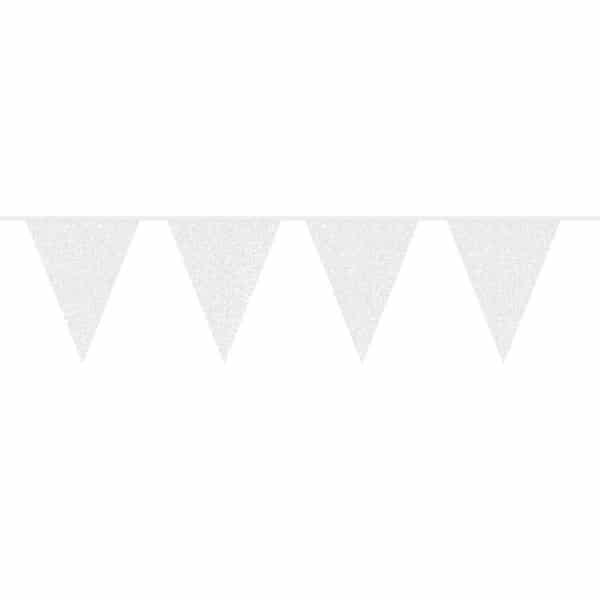 GLITTER WHITE SHINY TRIANGLE PARTY BUNTING - 6M