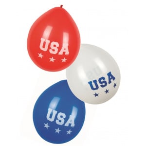 6 X USA RED WHITE & BLUE PARTY BALLOONS