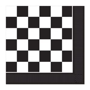 16 X CHEQUERED RACING FLAG PARTY NAPKINS - 33CM