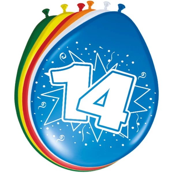 8 X 14TH BIRTHDAY ASSORTED COLOUR DELUXE PARTY BALLOONS - 30CM