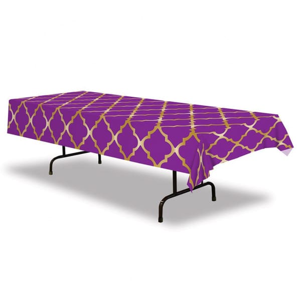 PURPLE & GOLD LATTICE ARABIAN NIGHTS PARTY TABLECLOTH - 2.8M X 1.3M