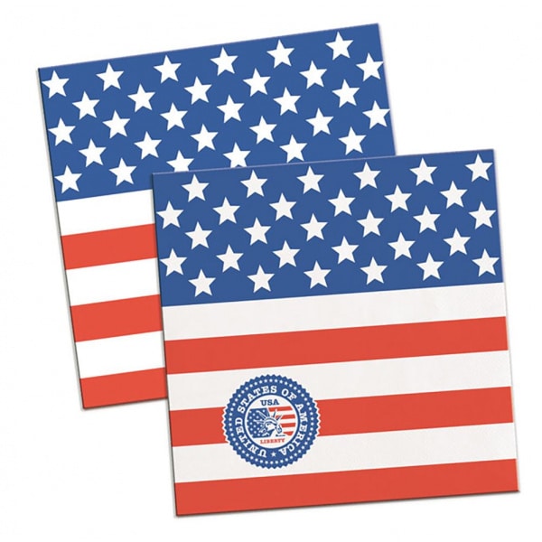20 X USA AMERICAN FLAG PARTY COCKTAIL NAPKINS - 25CM