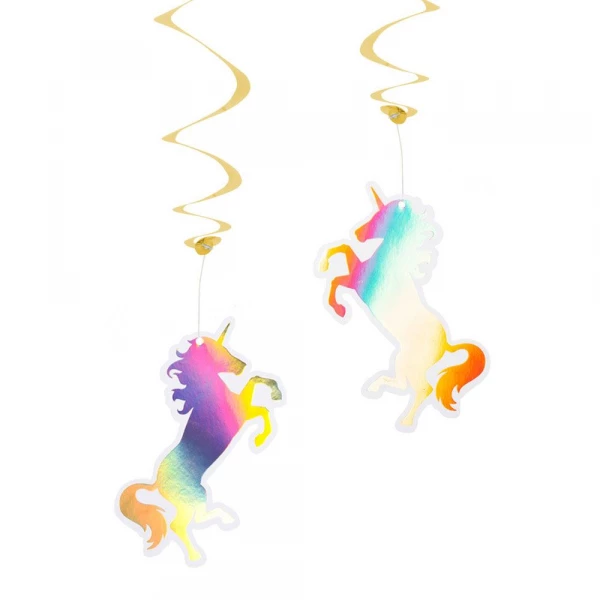 2 X UNICORN METALLIC HANGING WHIRLS - 85CM