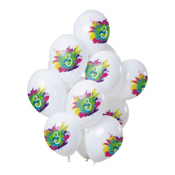 12 X DELUXE 3RD BIRTHDAY COLOUR SPLASH PARTY BALLOONS - 30CM