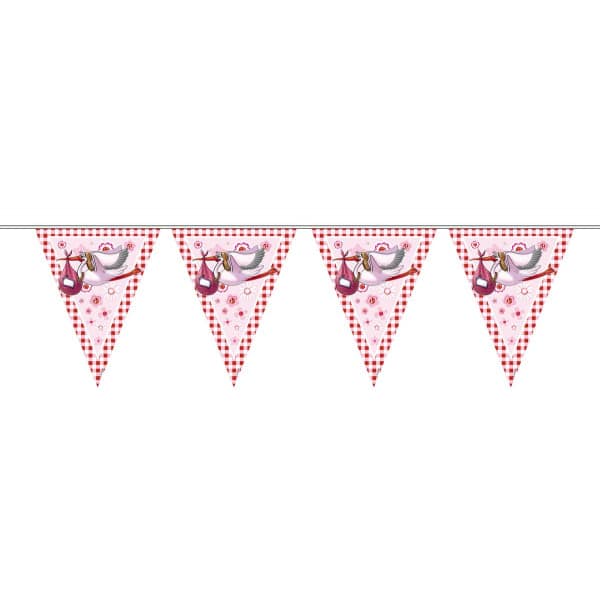 PINK BABY SHOWER TRIANGLE PARTY BUNTING STORK DESIGN - 10M