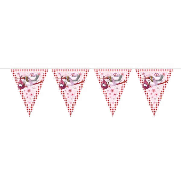 PINK BABY SHOWER TRIANGLE PARTY BUNTING STORK DESIGN - 10M
