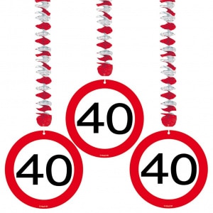3 X 40TH BIRTHDAY PARTY TRAFFIC SIGN HANGING DECORATIONS