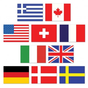 10 X MINI INTERNATIONAL FLAG CUTOUT DECORATIONS - 12CM