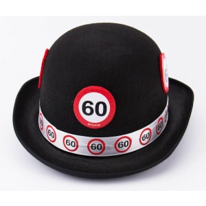 60TH BIRTHDAY TRAFFIC SIGN BLACK BOWLER HAT
