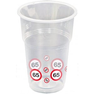 10 X 65TH BIRTHDAY TRAFFIC SIGN PARTY CUPS - 250ML