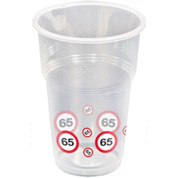 10 X 65TH BIRTHDAY TRAFFIC SIGN PARTY CUPS - 250ML
