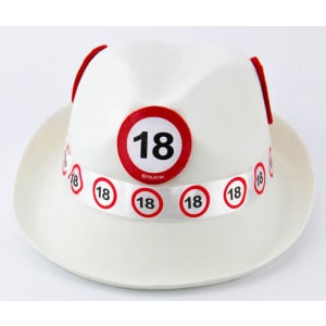 18TH BIRTHDAY TRAFFIC SIGN WHITE TRILBY HAT