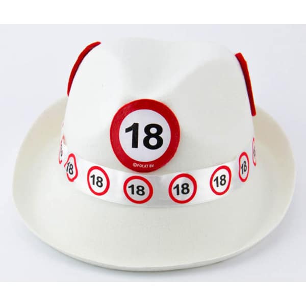 18TH BIRTHDAY TRAFFIC SIGN WHITE TRILBY HAT