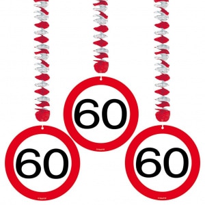 3 X 60TH BIRTHDAY PARTY TRAFFIC SIGN HANGING DECORATIONS
