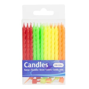 24 X NEON BIRTHDAY CANDLES WITH HOLDERS