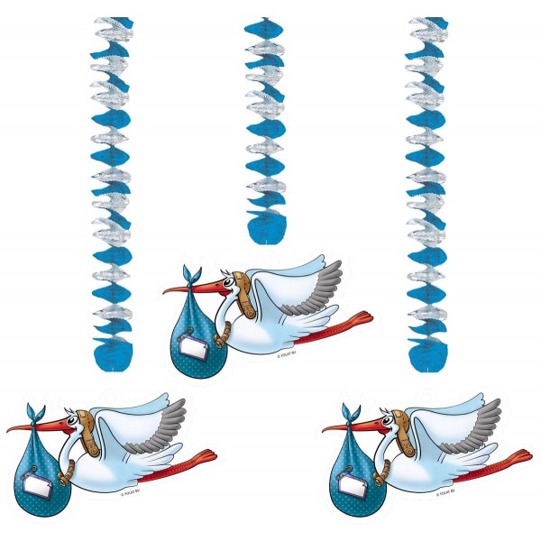 3 X BLUE BABY SHOWER STORKS HANGING DECORATIONS