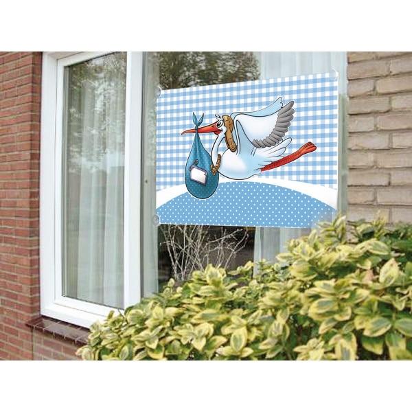 BLUE BABY SHOWER STORK FLAG / BANNER - 60CM X 90CM