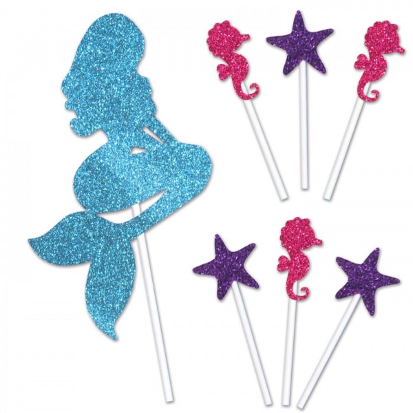 MERMAID, STARS & SEAHORSES GLITTER CAKE DECORATION