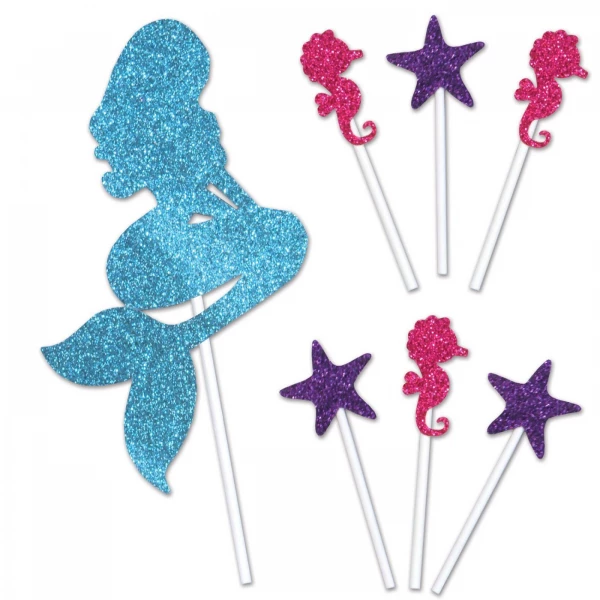 MERMAID, STARS & SEAHORSES GLITTER CAKE DECORATION