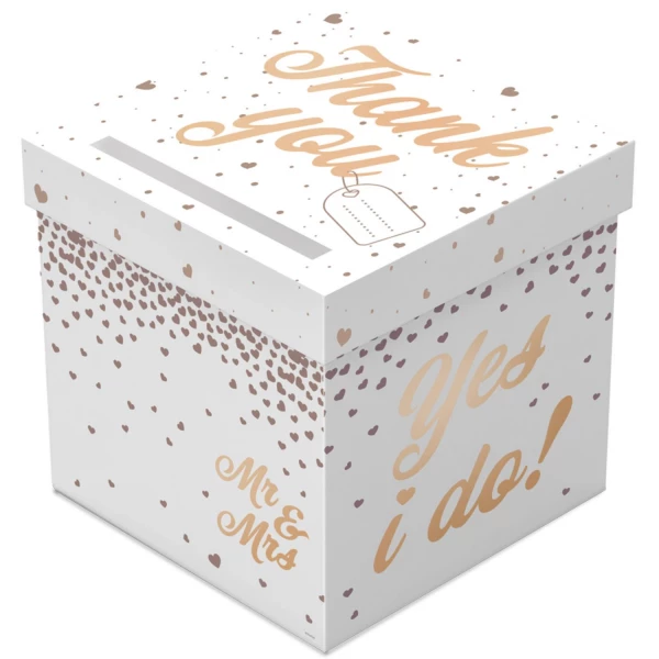 LARGE WHITE & ROSE GOLD WEDDING GIFT ENVELOPE POSTING BOX - 30CM