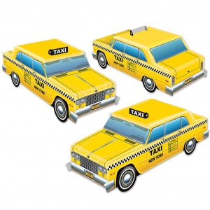 3 X NEW YORK CITY YELLOW TAXIS TABLE DECORATIONS - 10CM X 27CM