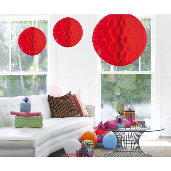 RED HONEYCOMB HANGING BALL DECORATION - 50CM