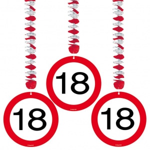 3 X 18TH BIRTHDAY PARTY TRAFFIC SIGN HANGING DECORATIONS
