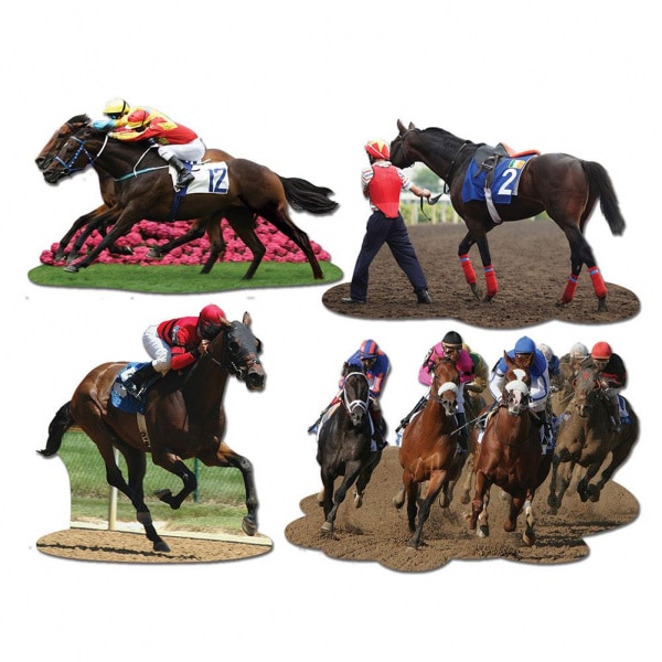 4 X RACE NIGHT HORSE RACING CUTOUT DECORATIONS - 36CM - 29CM