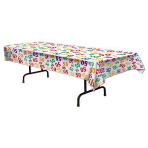 50TH BIRTHDAY COLOURFUL PARTY TABLECLOTH - 2.74M X 1.37M
