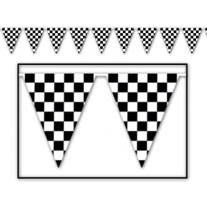 CHEQUERED RACING FLAG TRIANGLE PARTY BUNTING - 3.65M