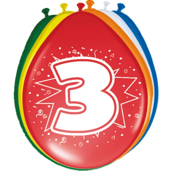 8 X 3RD BIRTHDAY ASSORTED COLOUR DELUXE PARTY BALLOONS - 30CM