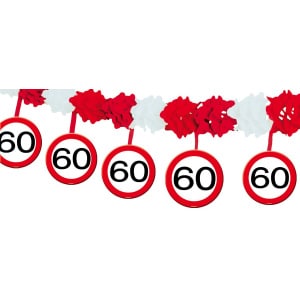 60TH BIRTHDAY TRAFFIC SIGN PARTY GARLAND WITH HANGERS - 4M