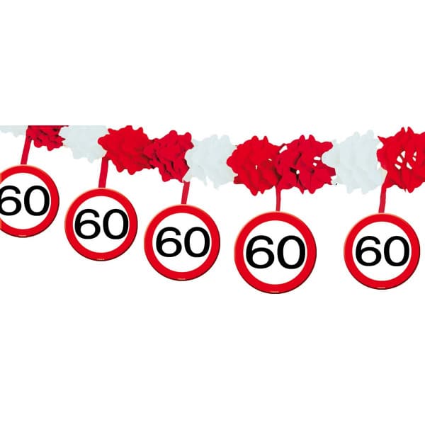 60TH BIRTHDAY TRAFFIC SIGN PARTY GARLAND WITH HANGERS - 4M