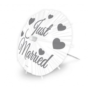 8 X WEDDING JUST MARRIED HEARTS COCKTAIL UMBRELLAS - 20CM