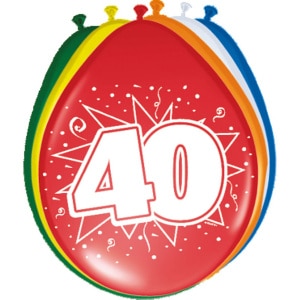 8 X 40TH BIRTHDAY ASSORTED COLOUR DELUXE PARTY BALLOONS - 30CM