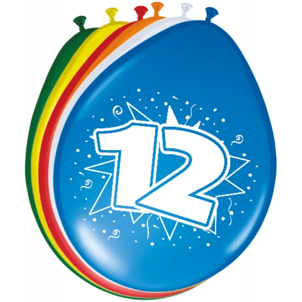 8 X 12TH BIRTHDAY ASSORTED COLOUR DELUXE PARTY BALLOONS - 30CM