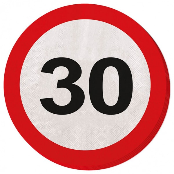 20 X 30TH BIRTHDAY TRAFFIC SIGN PARTY NAPKINS - 33CM