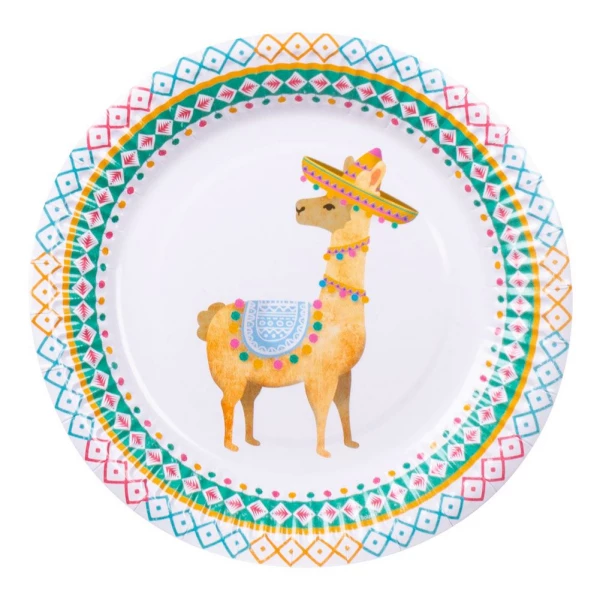 6 X FUN MEXICAN LLAMA PARTY PLATES - 23CM