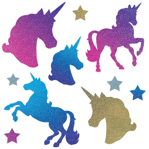 UNICORN GLITTERED SILHOUETTE CUTOUT DECORATIONS - 6CM - 34CM