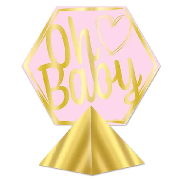 BABY SHOWER 'OH BABY' PINK FOILED TABLE DECORATION - 29CM X 26CM