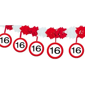 16TH BIRTHDAY TRAFFIC SIGN PARTY GARLAND WITH HANGERS - 4M