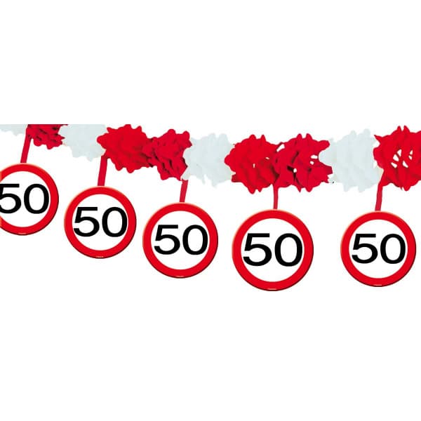 50TH BIRTHDAY TRAFFIC SIGN PARTY GARLAND WITH HANGERS - 4M