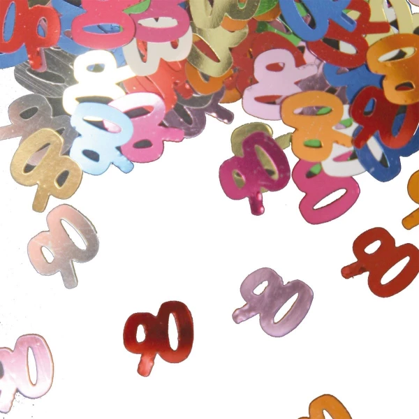 90TH BIRTHDAY MULTICOLOURED METALLIC TABLE CONFETTI - 14G