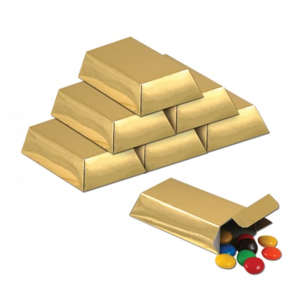 12 X GOLD BAR PARTY FAVOUR / LOOT BOXES - 8CM X 4CM