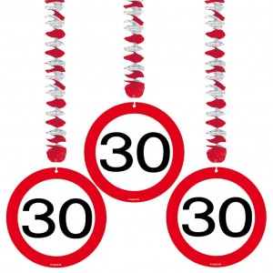 3 X 30TH BIRTHDAY PARTY TRAFFIC SIGN HANGING DECORATIONS