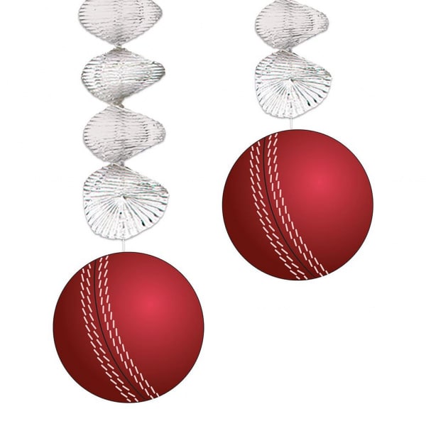 2 X CRICKET BALL HANGING DECORATIONS - 76CM