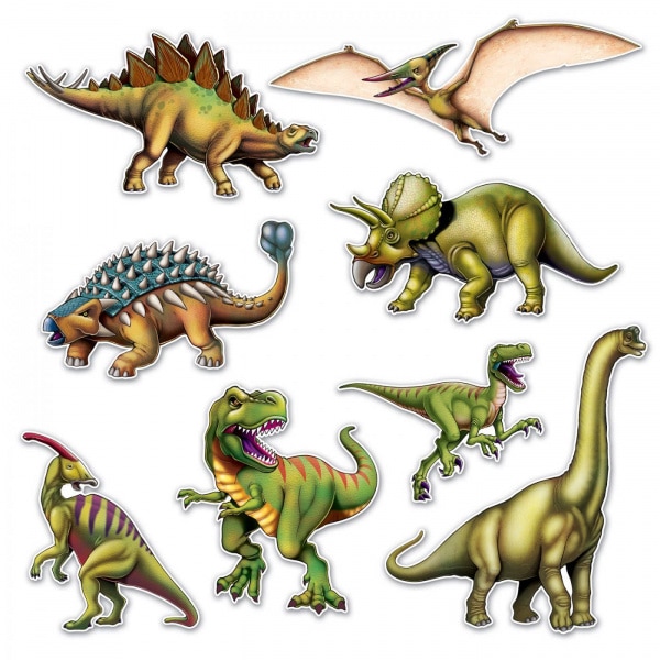 8 X DINOSAUR CUTOUT DECORATIONS - 30CM - 36CM