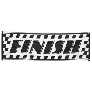 CHEQUERED RACING FLAG LARGE 'FINISH' BANNER - 74CM x 2.2M