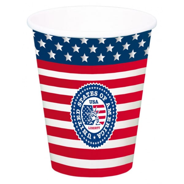 8 X USA AMERICAN FLAG XL PARTY CUPS - 700ML